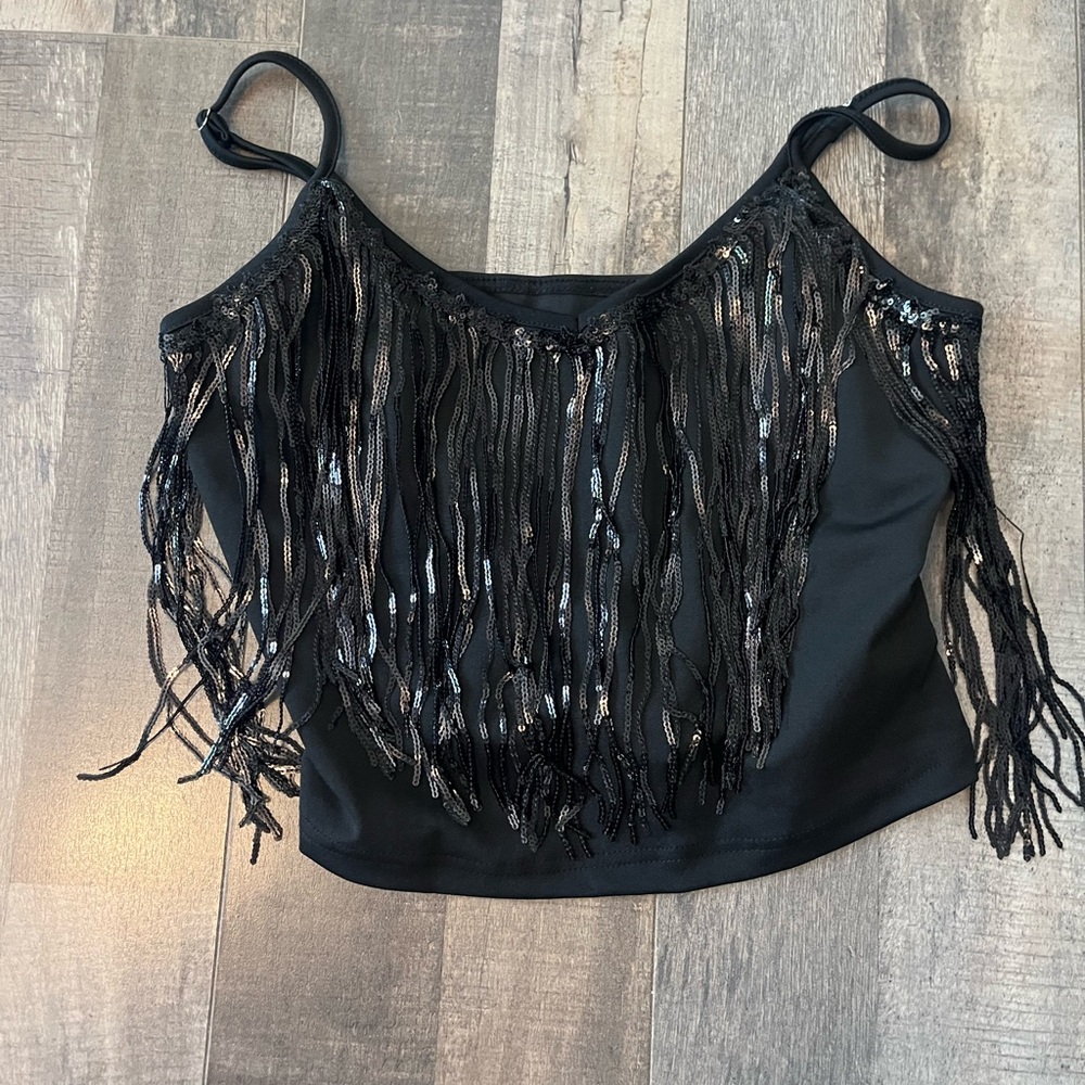 Black Fringe Sequin Top